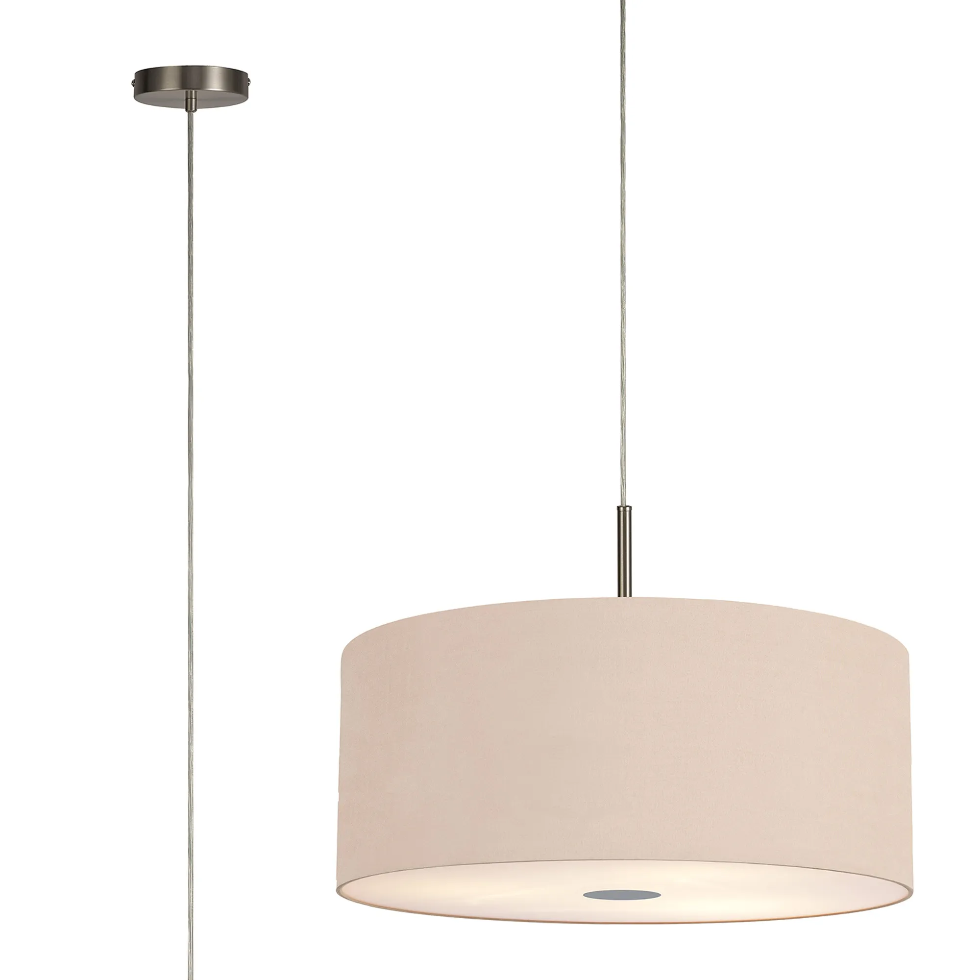 DK0550  Baymont 60cm 5 Light Pendant Satin Nickel, Antique Gold/Ruby, Frosted Diffuser
